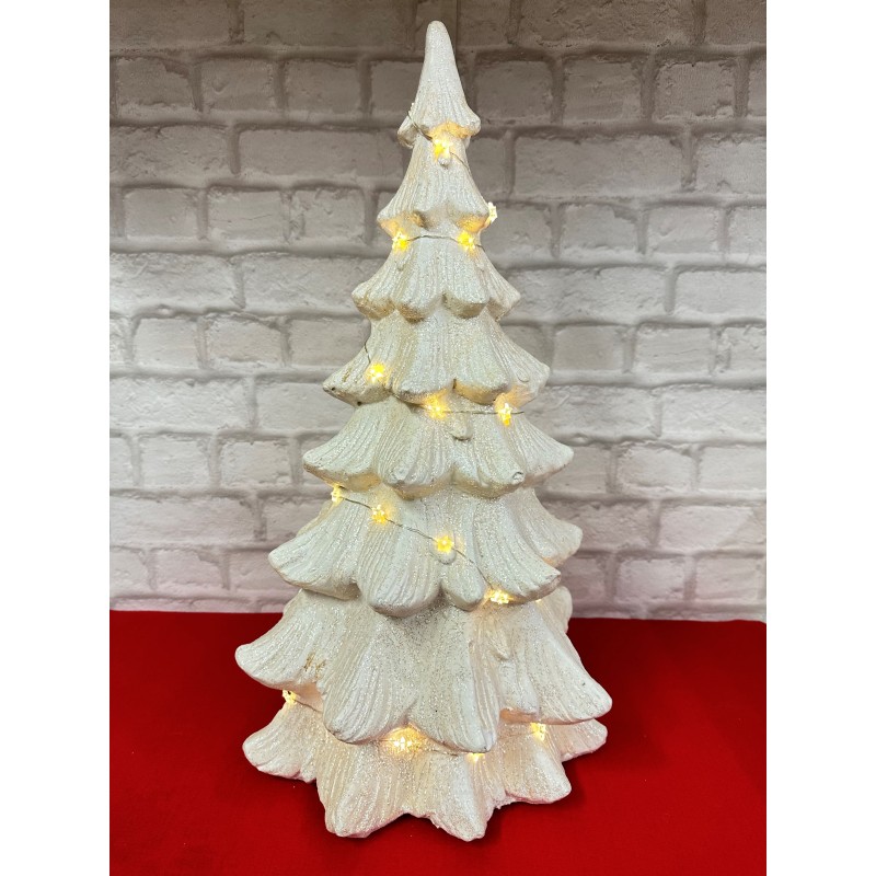 ALBERO DI NATALE BIANCO IN CERAMICA CON LUCE A BATTERIE AMICASA H56cm