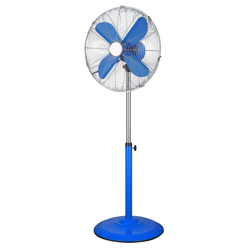 ventilatore da terra a piantana colore blu e cromo cfg ev042