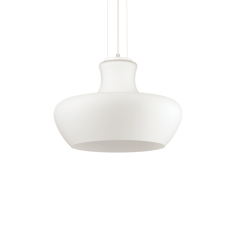 Lampadario sospensione montatura smaltata bianca e diffusore vetro soffiato incamiciato ALADINO SP1 D30 bianco IDEAL LUX